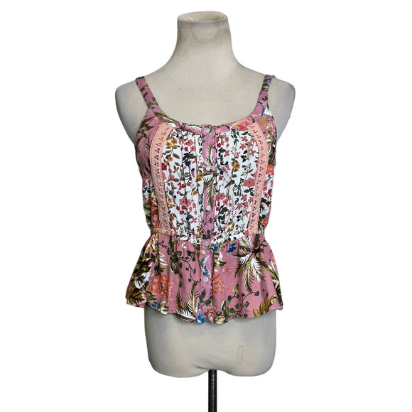 Tiny Thea Pink Floral Peplum Tank size SP - Picture 1 of 10
